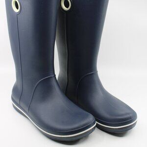 Crocs Women Boots SZ8 Navy Slip on Rubber Water Flats Calfe Rubber